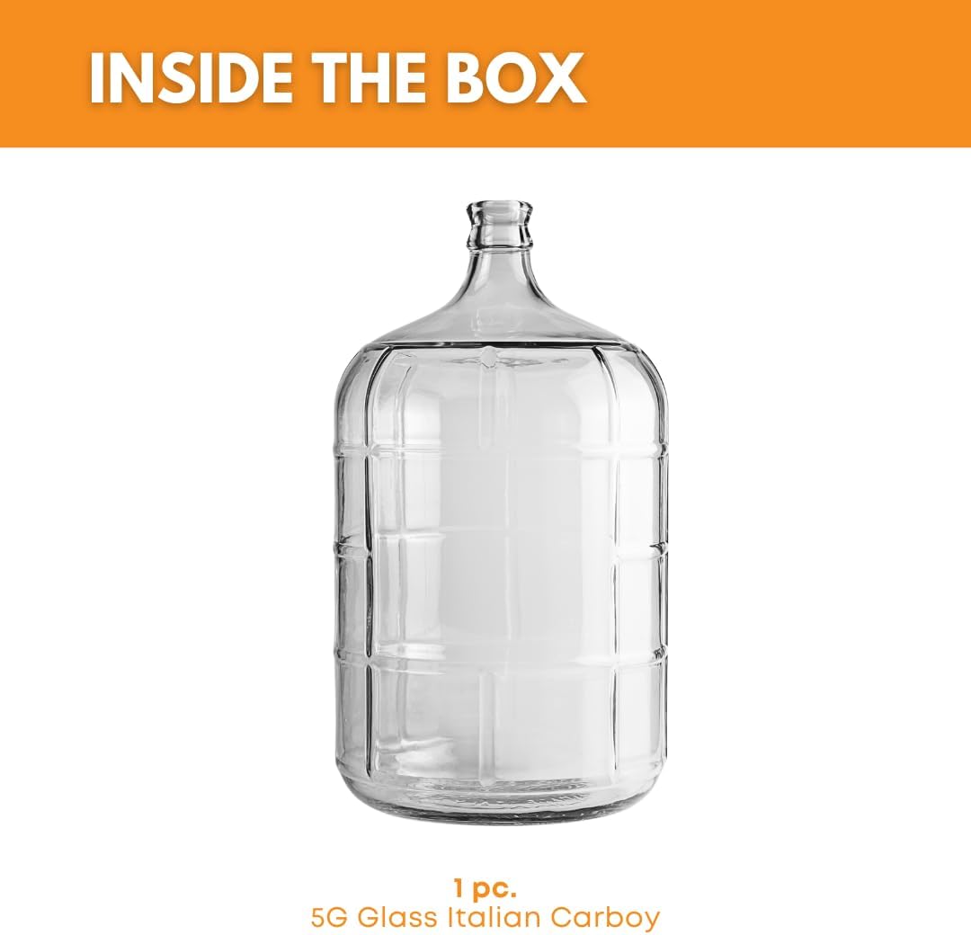 FastRack 5 Gallon Italian Glass Carboy | Clear Fermenter for Wine & Beer | For Home Brewing